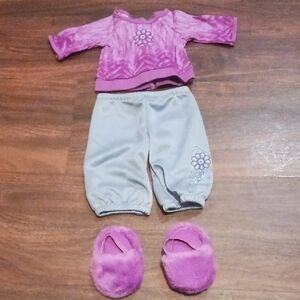 American Girl Pink and Gray Outfit with Slippers